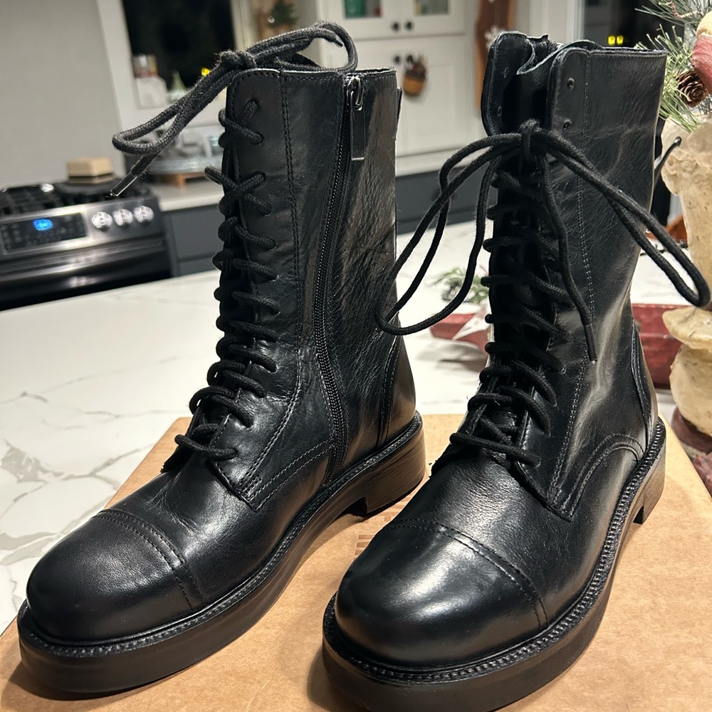 Steve Madden Dawsyn Leather Lace-Up Combat Booties, 7M, Black